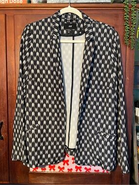 H&M Black and White Patterned Open Blazer Size 12